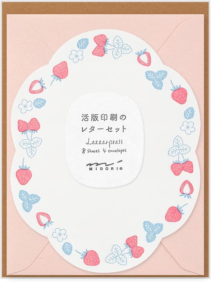 Midori 86491006 Letter Set 491 Typographic Edition, Die Cut, Strawberry Pattern