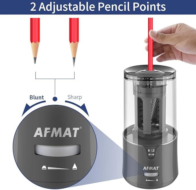 AFMAT Electric Pencil Sharpener, Heavy Duty Pencil Sharpeners for 6-12mm No.2/Colored Pencils, Auto Stop, Super Sharp & Fast, Electric Pencil Sharpener Plug in for Office, Home, PS91