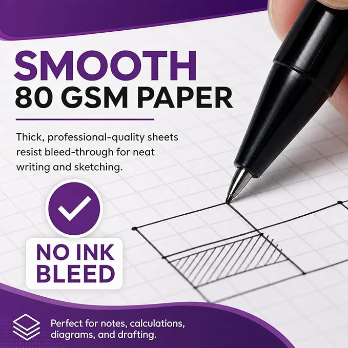Graph Paper Pad 5x8 Inches, 4 Pack 400 Sheets, Double-Sided 1/4 Inch Quadrille Grid 80 GSM Writing Pads for Math, Engineering, Drafting, Sketching, School and Office