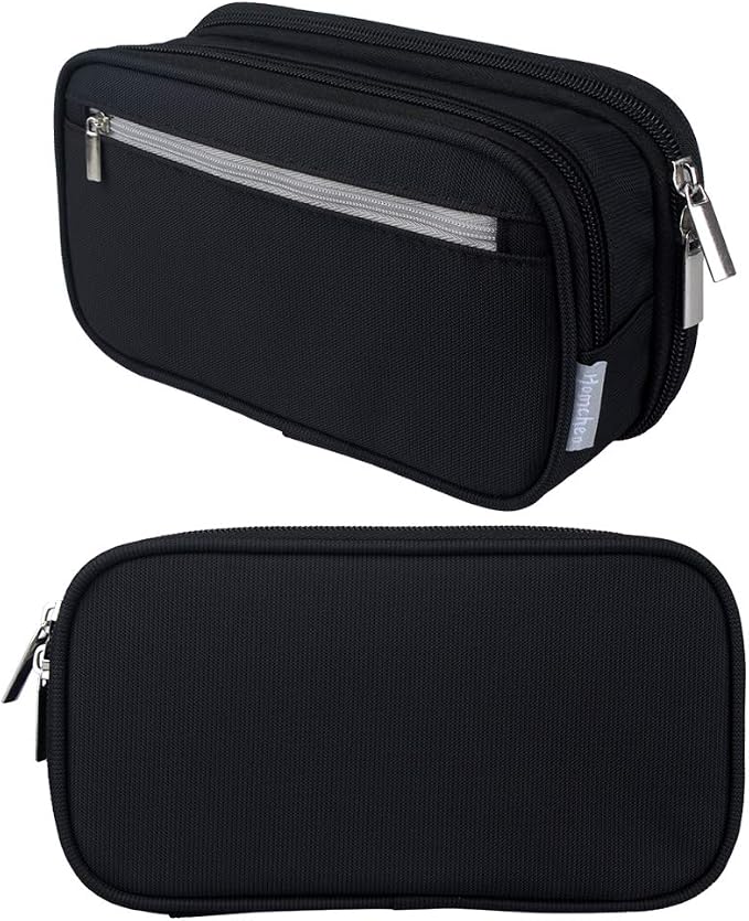 Large Capacity Pencil Case Big Storage Pencil Bag Pouch 3 Multifunctional Compartment Pen Marker Cases Holder Portable Office Stationery Organizer Supplies Makeup Bag, Black
