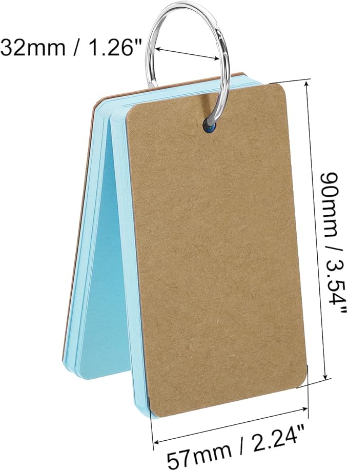PATIKIL Blank Index Cards with Ring, 500Pcs Colored Blank Flash Card 3.5" x 2" Note Card Study Card for Memory Learning Studying Office Supplies, Blue