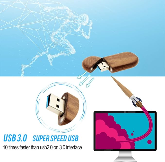 64GB USB3.0 Oval Wood Flash Drive Box, FEWINA Wooden USB Drive 64G USB 3.0 Super-Speed Thumb Drive Jump Drive Ideal Gift for Birthday/Anniversary/Wedding/Photographer(Walnut)