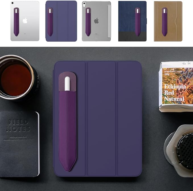 MoKo Pencil Holder Sticker Fit Apple Pencil Pro, Apple Pencil (USB-C), iPencil 1st/2nd Generation, Elastic Pencil Pocket Pouch Adhesive Sleeve Attached to iPad Case for Stylus Pens, Deep Purple