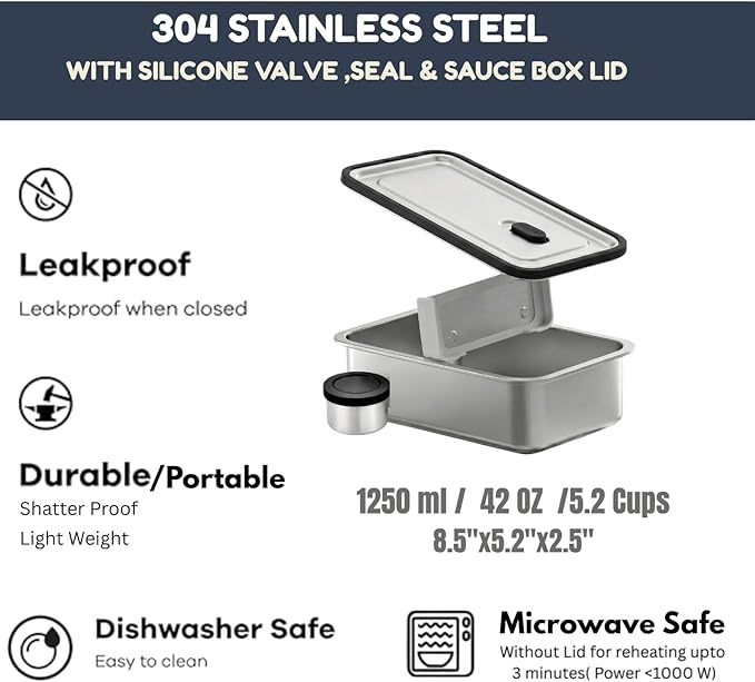 Modaniam 42 OZ Stainless Steel Bento Box, Stainless Steel Lunch Box Container For Adults, Lunch Containers, Salad Container