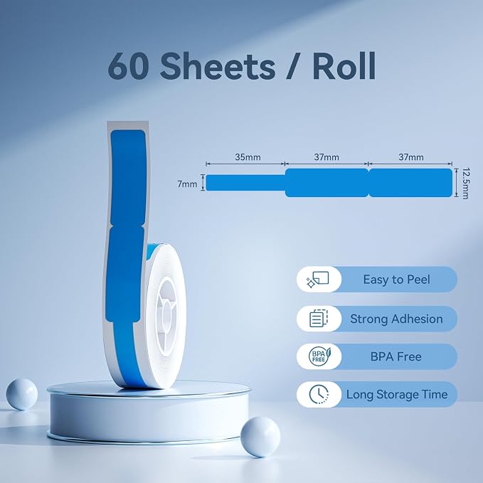 NIIMBOT Thermal Transfer Cable Label 0.49" x 4.29", for N1(B18) Label Maker | 60 Labels/Roll, PET Material, Waterproof and High-Temperature Resistance, Long Storage Time, Blue