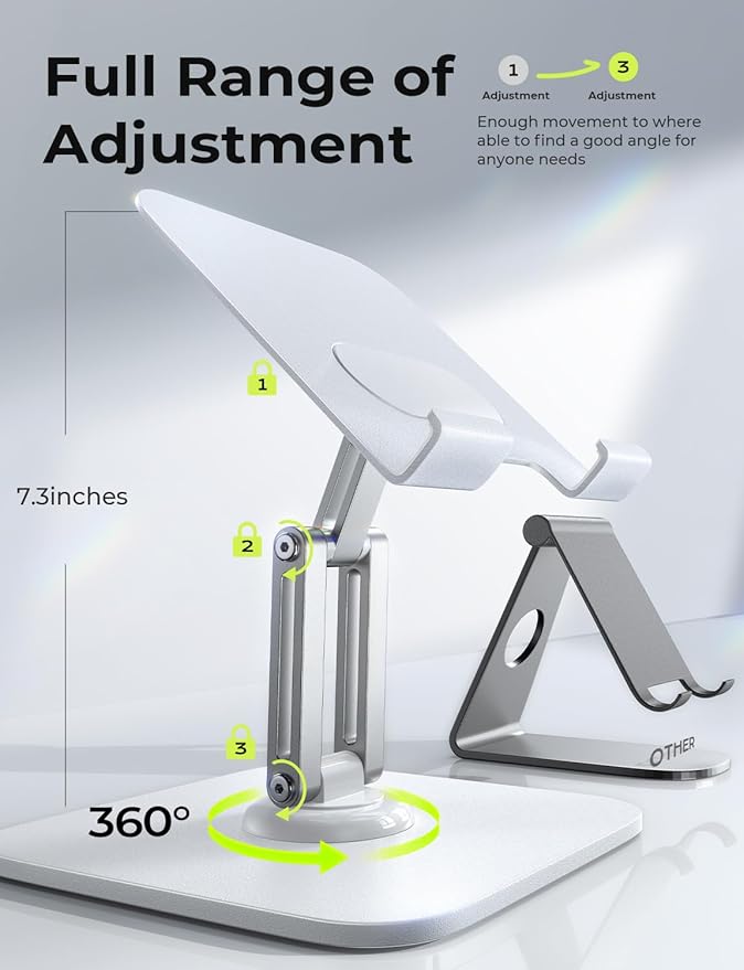 LISEN for iPad Stand Holder Adjustable Tablet Stand for Desk, 2026 for iPad Accessories Rotating Display Stand PC Office Accessories for Desk Women Kindle (White)