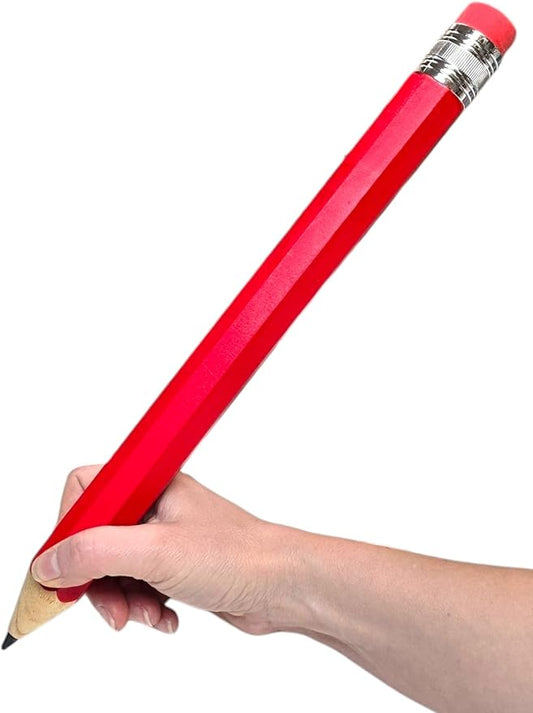 Zugar Land Giant Pencil 15" (4 Colors Available: Orange, Yellow, Blue and Green) Real Wood. Already Sharpened. Large Wooden Jumbo Pencils with Pink Top Erasers (RED (1 Pencil))