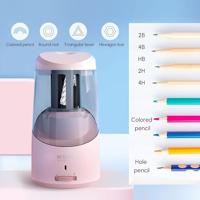 M&G Pink Electric Pencil Sharpener, Portable Automatic Pencil Sharpener for Colored Pencils, Auto Stop, Super Sharp & Fast, USB Operated for 6-8mm Pencils for Kids, School, Office, Home (Pink)