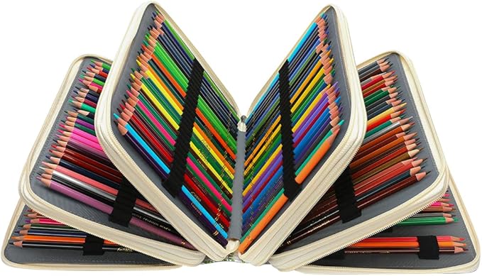 Vomgomfom 252 Slots Pencil Bag, 5-Layer Zipper Art Supply Organizer, PU Leather Portable Colored Pencil Case with Handle for 252 Watercolor Pens, Gel Pens (White)