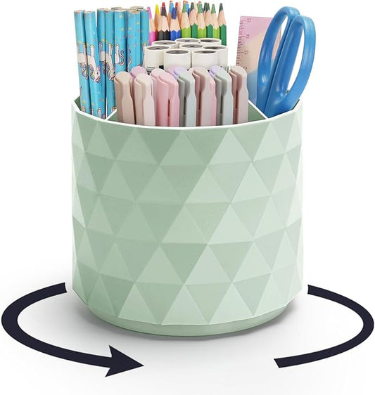 minimaliving Desk Organizer,Sparkling Diamond-like Pen Holder for Desk 360°Rotating Office Accessories,Pencil Cup with 5 Compartments Storage Box Caddy for Office,School,Home,Art Supply(Green)
