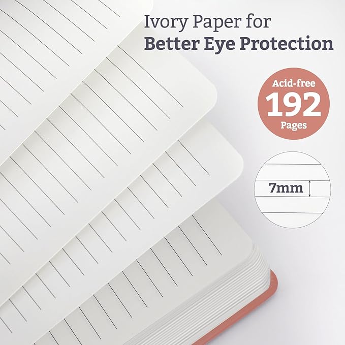 2Pack Lined Hardcover Journal Notebook, A5 192 Pages 100Gsm Thick Paper College Ruled for School,Note Taking,Work,Diary，5.7''*8.3'',Blush