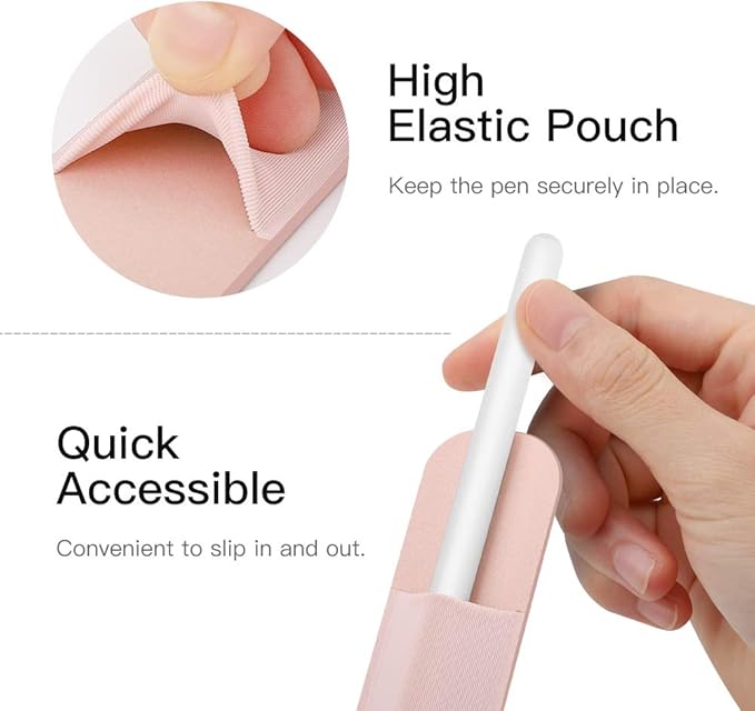 MoKo Pencil Holder Sticker Fit Apple Pencil Pro, Apple Pencil (USB-C), Apple Pencil 1st/2nd Generation, Elastic Pencil Pocket Pouch Adhesive Sleeve Attached to iPad Case for Stylus Pens, 2PC Rose Gold