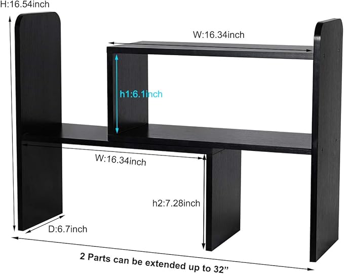 PAG Desk Organizer Desktop Shelf Adjustable Countertop Bookshelf Small Table Shelves Book Organizer Office Organization for Desk, Black