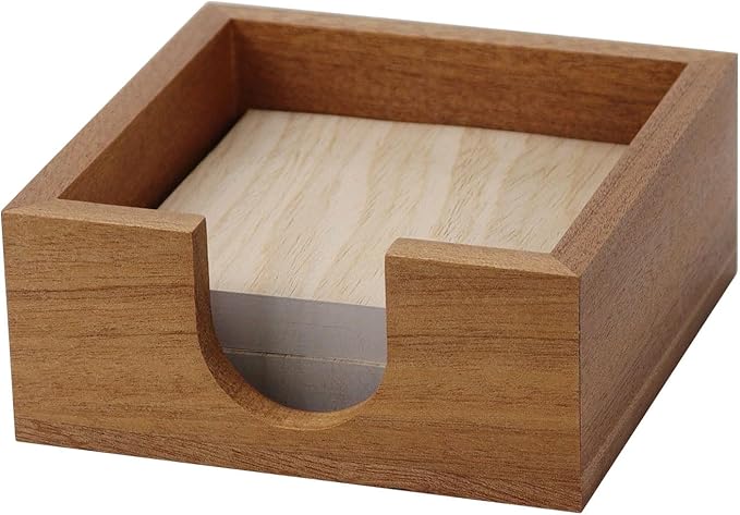 MultiBey Sapele Wood Sticky Note Holder with Non-Slip Base - Natural Wood Memo Pad Dispenser & Desk Organizer for Post-it Notes, Paper Clips, Office & Home