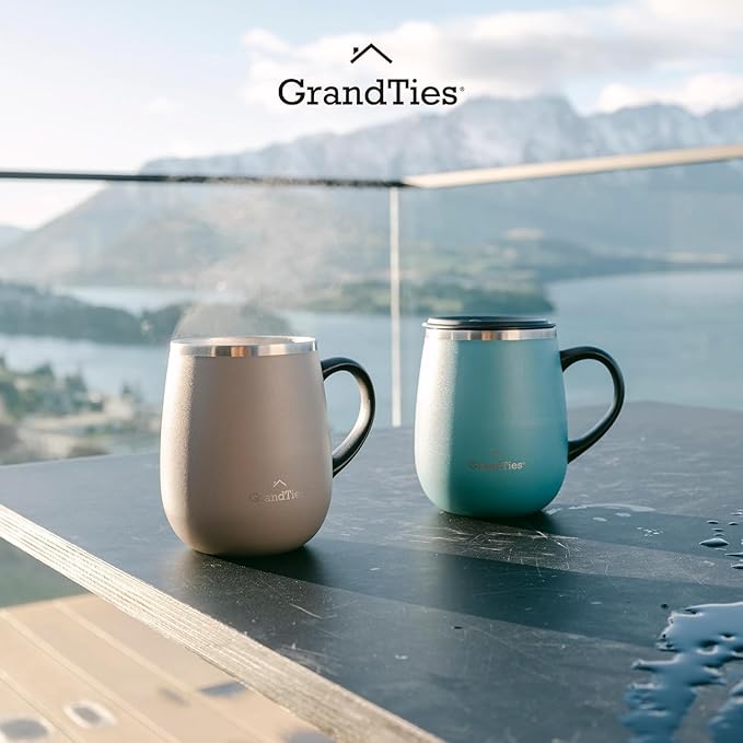 GRANDTIES Insulated Coffee Mug with Handle - Sliding Lid for Splash-Proof 16oz Wine-Glass Shape Thermal Tumbler with Double Walled Vacuum Stainless Steel to Keeps Beverages Hot or Cold-Atlantis Blue
