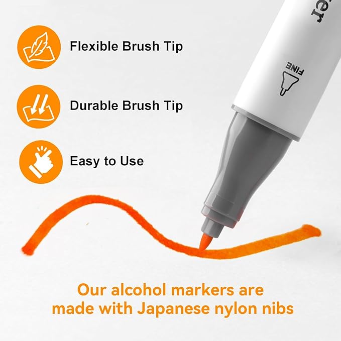 SFAIH Alcohol Markers Fine Tip & Chisel Tip - 72 Colors Double Tipped Art Markers for Adult Coloring Books Illustration, Gifts for Artist Adult - Refillable Alcohol-based Ink