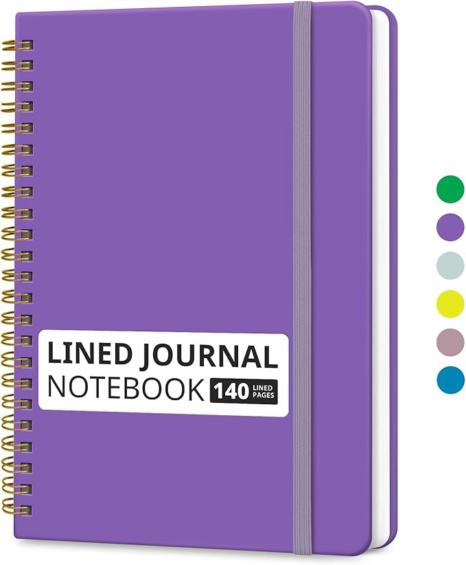 Taja Lined Spiral Journal Notebook for Women & Men, 140 Pages, College Ruled Hardcover Notebook for Work & Note Taking, Journals for Writing, A5(5.7" x 7.9") – Amethyst Purple