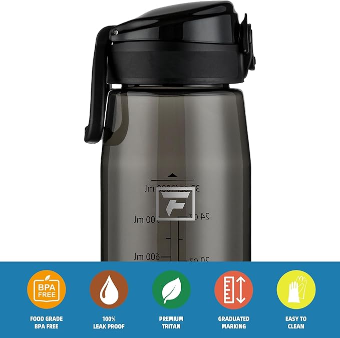 Fanhaw 32 oz Tritan Water Bottle with Chug Lid - Clear, BPA-Free, Lightweight, Wide Mouth, Leak-Proof, Perfect for Gym, Travel, School, Office, and Sports (Black)