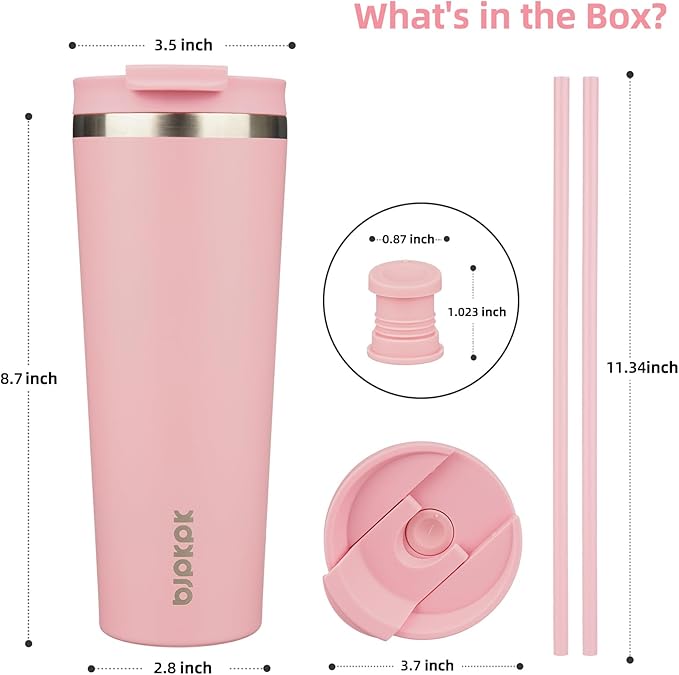 BJPKPK 26oz Tumbler With lid And Straw Stainless Steel Travel Coffee Mug Insulated Tumblers Cups,Light Pink