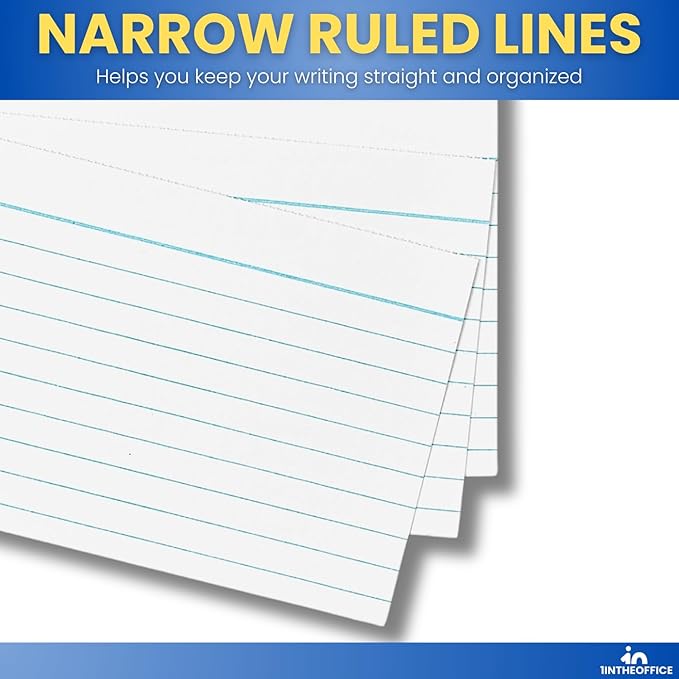 1InTheOffice Index Cards 3x5, Ruled Lined Flashcards Notecards, Study Cards, White, (600 Pack)