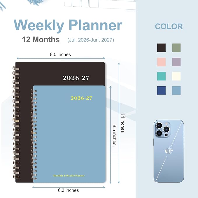 Planner 2026-2027, Weekly and Monthly Academic Year Calendar Planner, July 2026 - June 2027, Daily Agenda Book for Office School Supplies, A5(6.3'' x 8.5'')