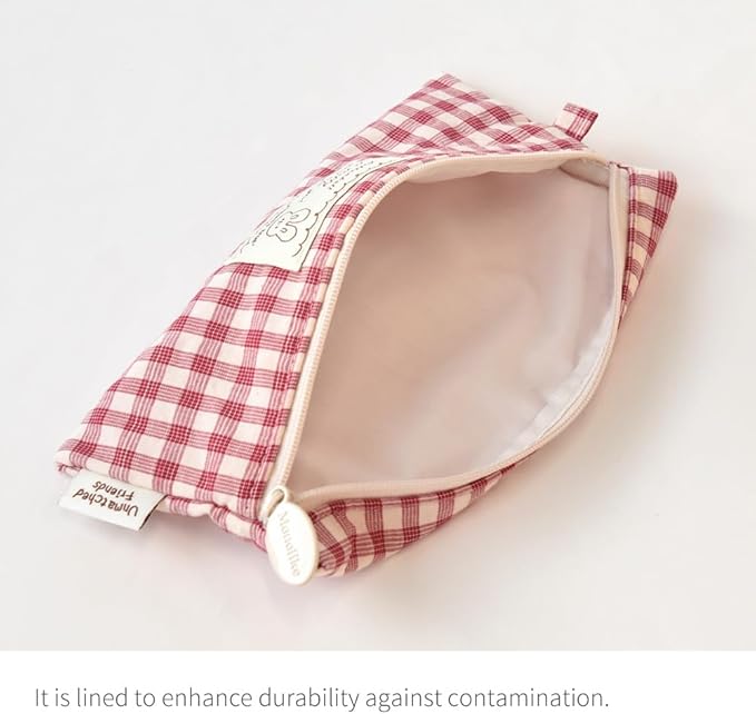 Monolike_Fabric/Cushion Pencil case (Unmatched Friends Fabric Check Pencil Case, Red)