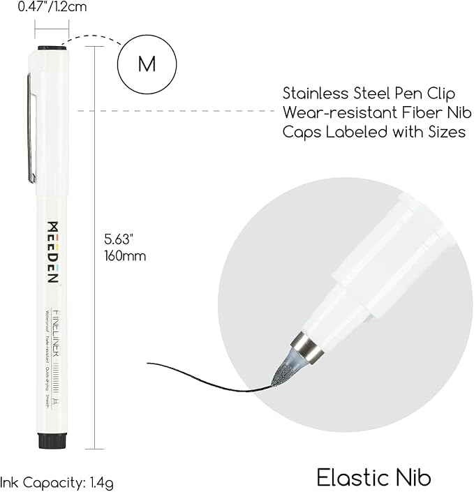 MEEDEN Micro Fineliner Drawing Pens: 0.5-2mm M Nib, 6 Pack, Black Ink