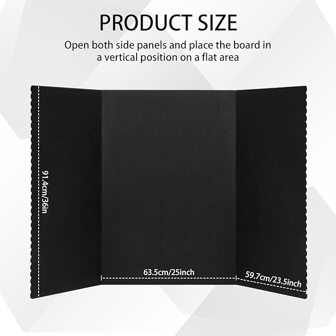 Trifold Poster Board with Storage Bag and Nails 72 x 36 Inch Black Hook and Loop Fabric Foldable 3 Panel Presentation Board for Science Fair and Exhibitions