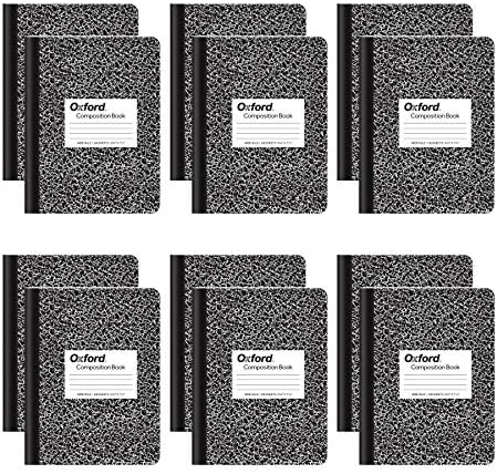 Oxford Composition Notebooks, Wide Ruled Paper, 9-3/4" x 7-1/2", Black Marble Covers, 100 Sheets, 12 per Pack (63795)