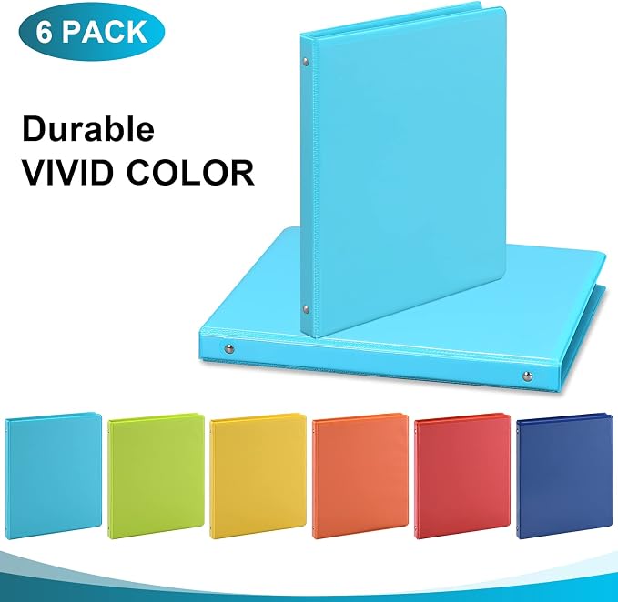 SUIN 1-inch 3 Ring Binder with 2 Interior Pockets, 1''Durable Binders Holds US Letter Size 8.5'' x 11'' Paper - Versatile Binders for Office, Home, and School Use, 6 Pack, Assorted Rainbow Colors