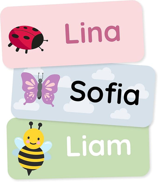 Personalized Name Labels for Kids (60) – Custom Waterproof & Durable Stickers for Clothing, Daycare, Office & School Supplies - Insects