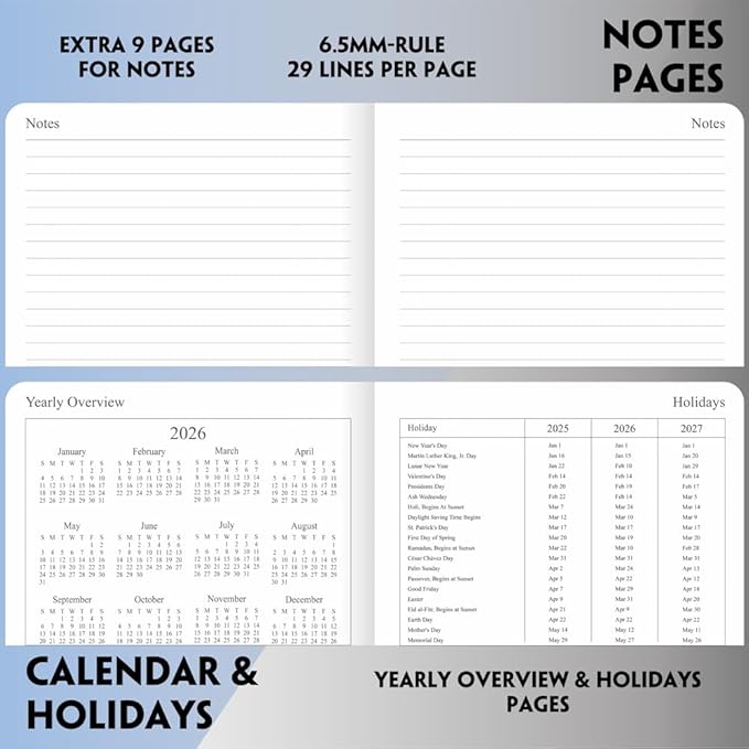 26-27 Academic Planner - Weekly and Monthly Planner, Jul 2026 - Jun 2027, Holidays, Contacts and Notes Pages, Vegan Leather Cover, Elastic Closure, 5.5”x8.25”, Purple