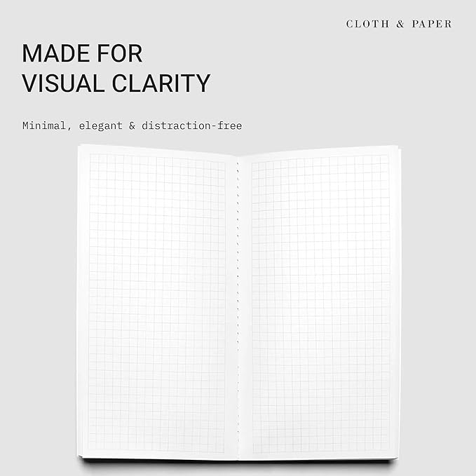 Cloth & Paper Travel Notebook | Graph Notebook – Olive | A5 Slim Grid Paper Notebook 4.3" x 8.3" | Graph Layout for Notes, Diagrams, Lists and Structured Planning for Work or Study – Soft Touch Cover