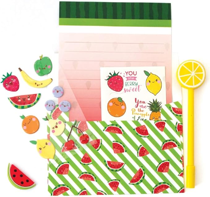 Playhouse 29-piece Kawaii Cutie Fruitie Letters and Notes Stationery Tote Set for Kids