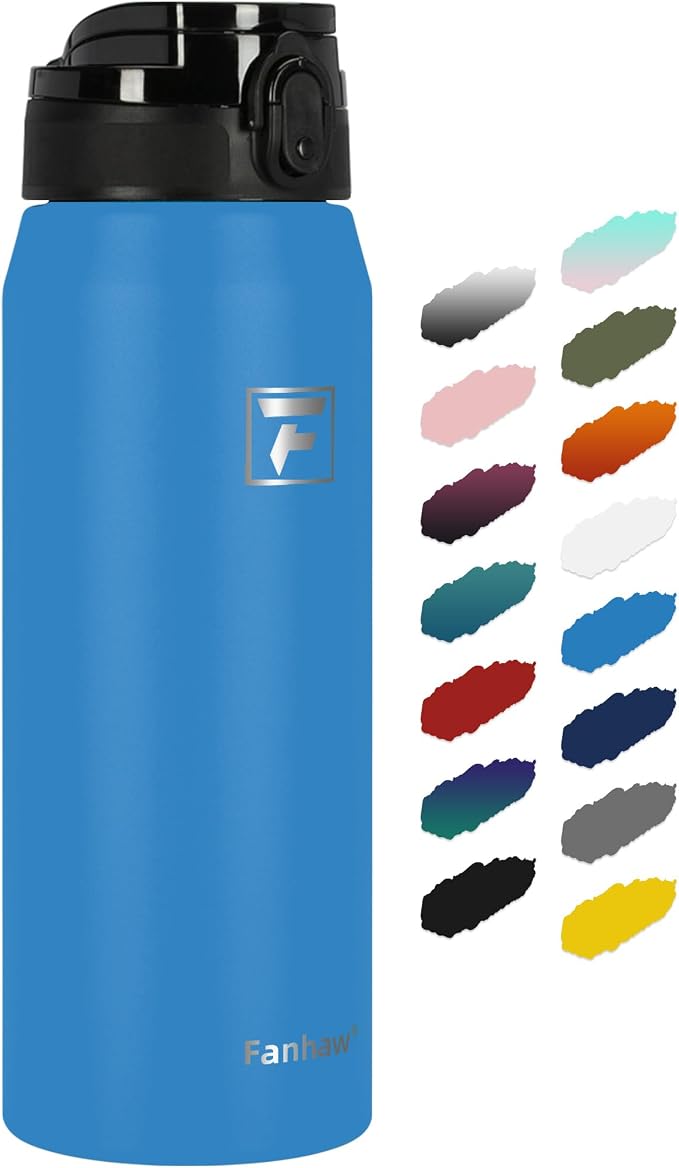 Fanhaw 24 oz Insulated Stainless Steel Water Bottle with Anti-Dust Chug Lid, Leakproof Vacuum Metal Everyday Use Bottle for Kids, Teens & Adults, Back to School Essentials (Sky Blue)