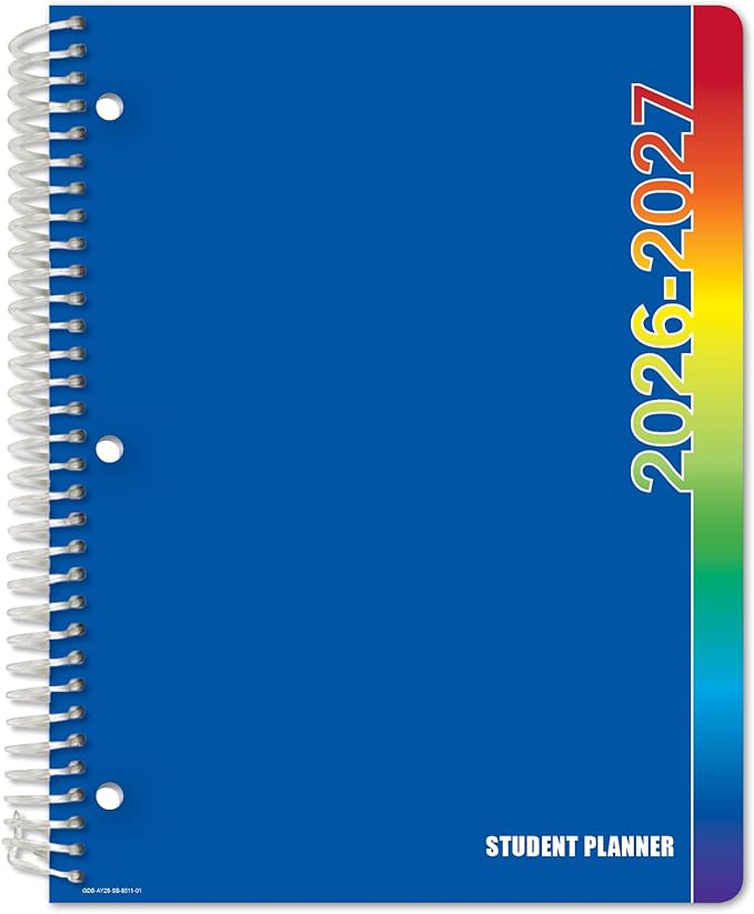 Global Datebooks 2026-2027 Middle & High School Student Planner 8.5" x 11" - Dated Weekly & Monthly Academic Planner with Ruler/Bookmark & Stickers, Ideal for Homework, Block Style, Blue Colors