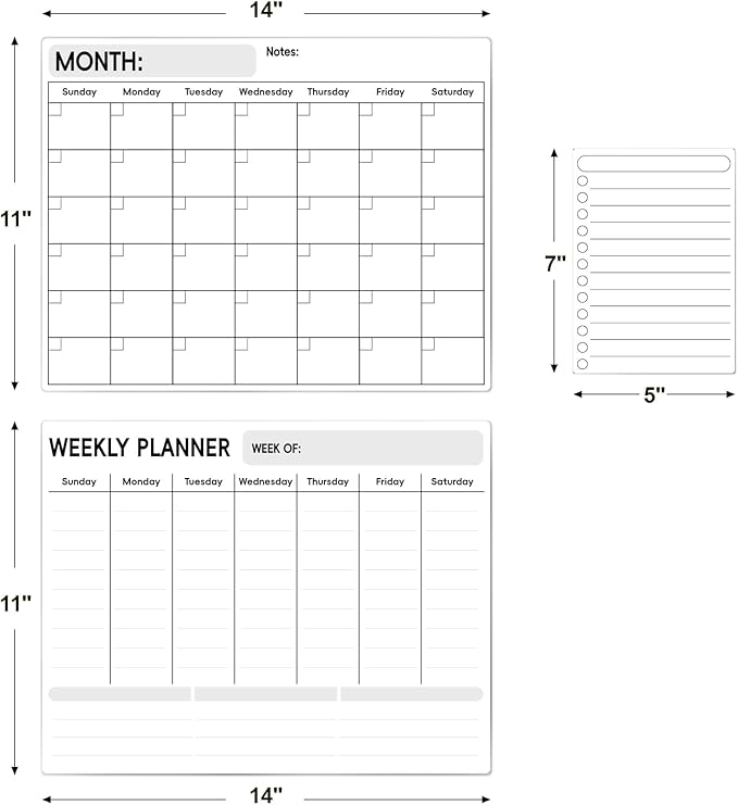 LANDNEOO Magnetic Dry Erase Calendar for Refrigerator, 3 Pack-Monthly, Weekly, Daily Magnet Fridge Whiteboard Planner for Chore Chart, Menu, To Do List, 14"X11", w/ 6 Markers, Style 2
