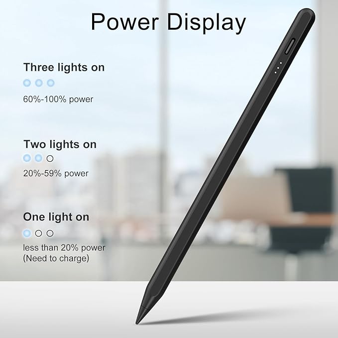 Stylus Pen for iPad, 13 mins Fast Charge Stylus with Palm Rejection, Tilt Sensitivity, Compatible with 2018-2024 iPad Air 3/4/5/6, iPad mini 5/6, iPad 6/7/8/9/10, iPad Pro 11"/12.9"/M4 (Black)