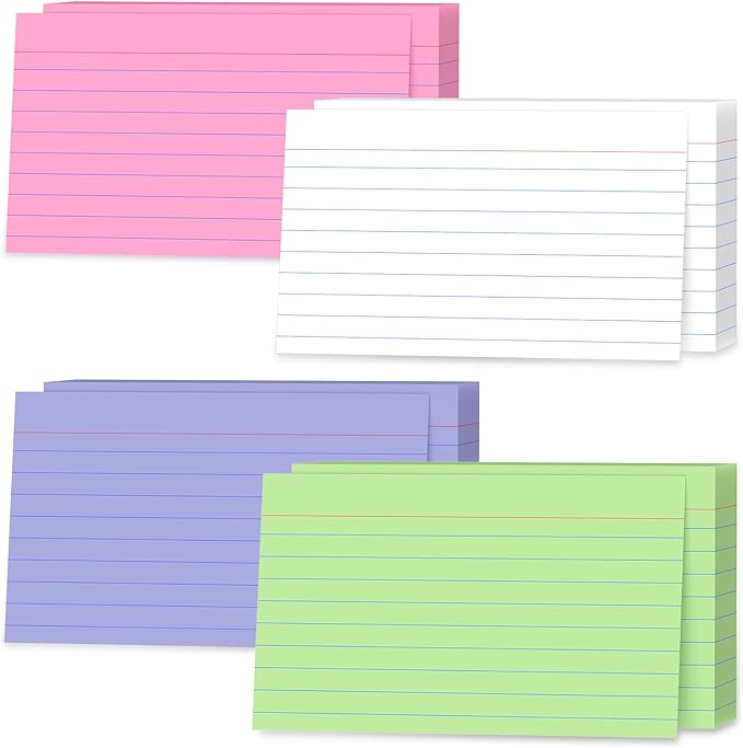 3x5 Index Cards 200 Count, Colored Thick Flash Cards Lined Notecards for Studying & Presentations, Portable Ruled & Blank Note Cards for Students, Teachers, Professionals