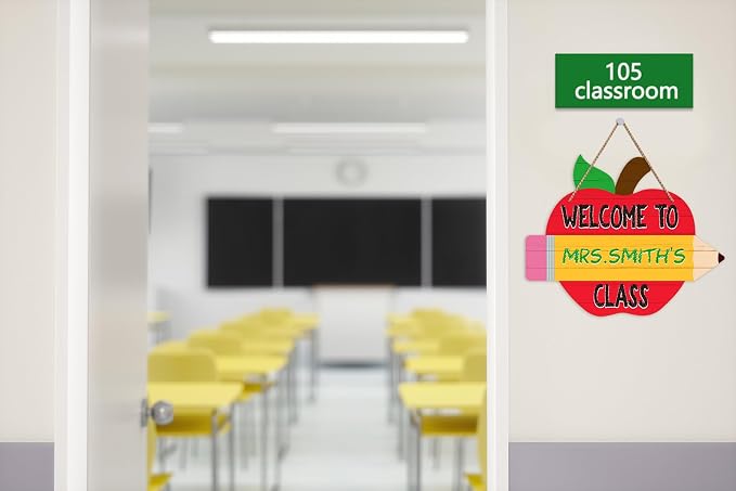 WaaHome Teacher Door Sign for Classroom - 11"x14" Welcome to Our Class Sign Personalized Teacher Name Door Hanger for Classroom Decorations