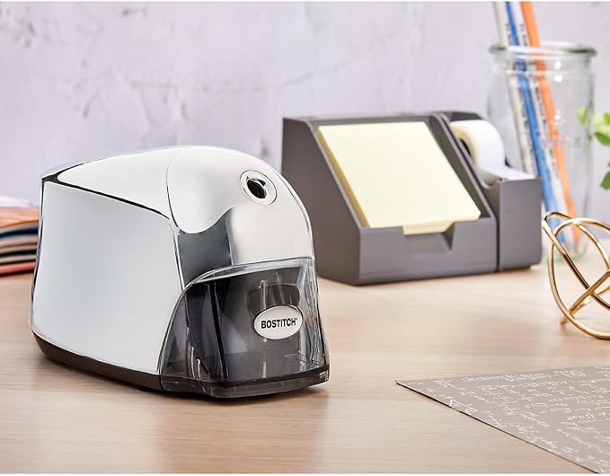 Bostitch Office QuietSharp Executive Heavy Duty Electric Pencil Sharpener, Colored-Pencil Compatible, Silver Chrome