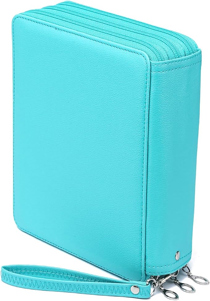 YOUNGCOL Deluxe PU Leather Colored Pencil Case - 120 Slots Pencil Holder with Handle Strap Large Capacity Pencil Organizer