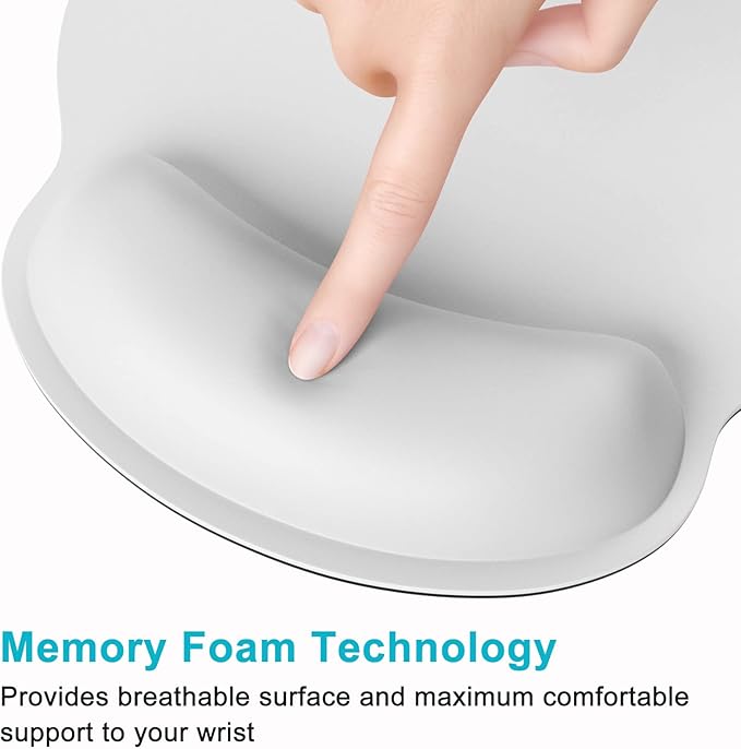 Dapesuom Ergonomic Mouse Pad with Wrist Support, Comfortable Memory Foam Wrist Rest for Easy Typing Pain Relief, Cute Computer Gaming Desktop Mouse Mat with Non-Slip Base for Laptop, Office, Gray