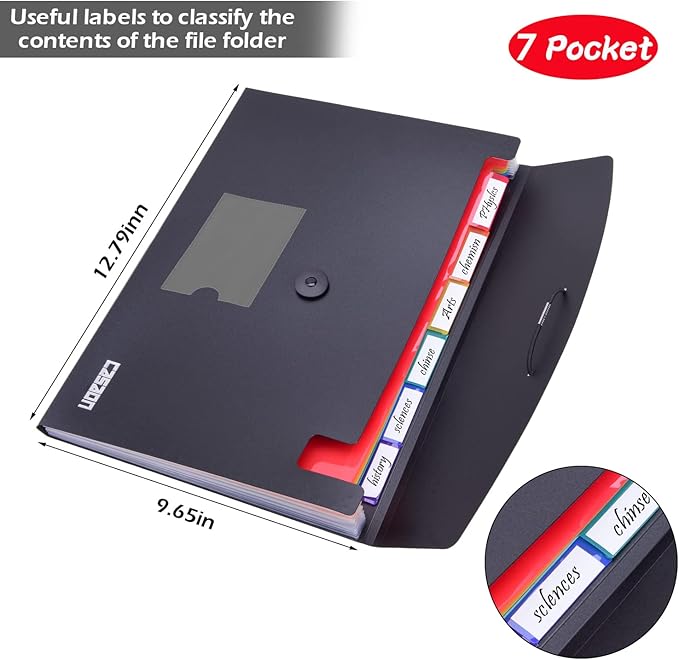 7-Pocket Expanding File 3pcs, Plastic Expandable File Folder - Black&Blue&Red