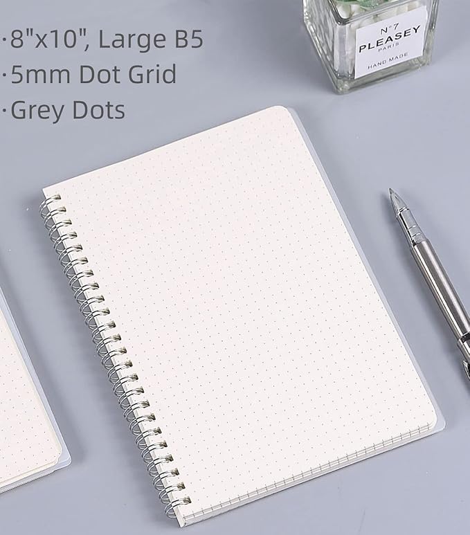 Spiral Notebook, Dotted Journal Notebook, 4 Pack Large B5 Dot Grid Notebook for Journaling, 560 Thick Paper Dot Journal for Bullet, Work, School, 24pcs Index Tabs, Assorted Pastel Notebook, 8" x 10"