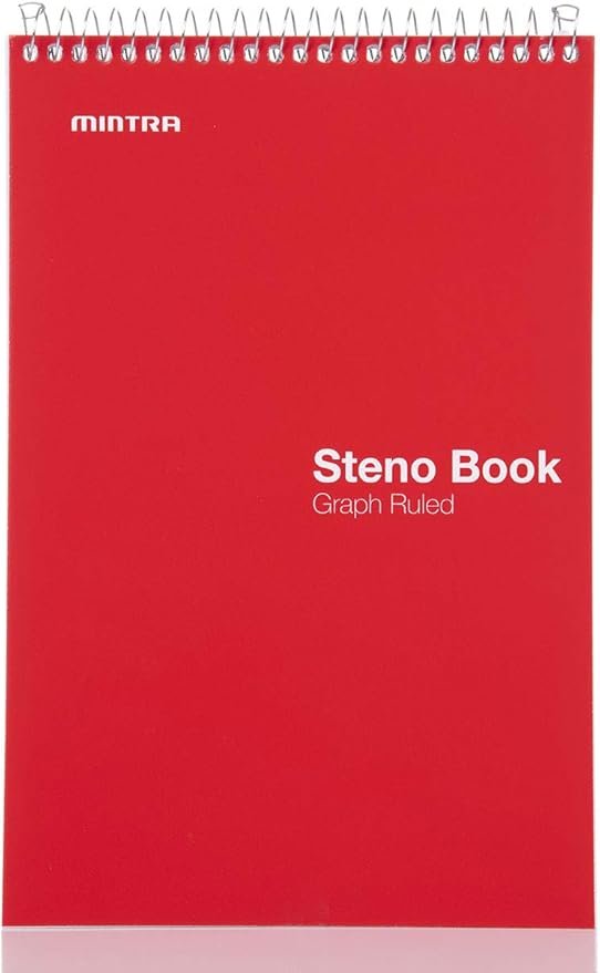 Mintra Office Steno Books Set - Top-Spiral Bound, Graph Ruled, 70 White Sheets, Poly Primary Color Covered Notebooks for Office, Professional, School & Work, Note-taking, Writing Pads, 6"x9", 4 Pack