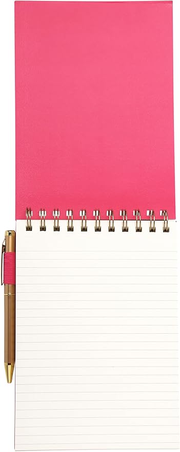Eccolo Lined Top Spiral Notebook, Flexi-Cover Steno Pad with Pen Included and Pen Loop (240 Perforated Pages), "Notes" A5 Notepad Ideal for Note Taking in School, College or Work (Pink, 6x8.5 Inches)