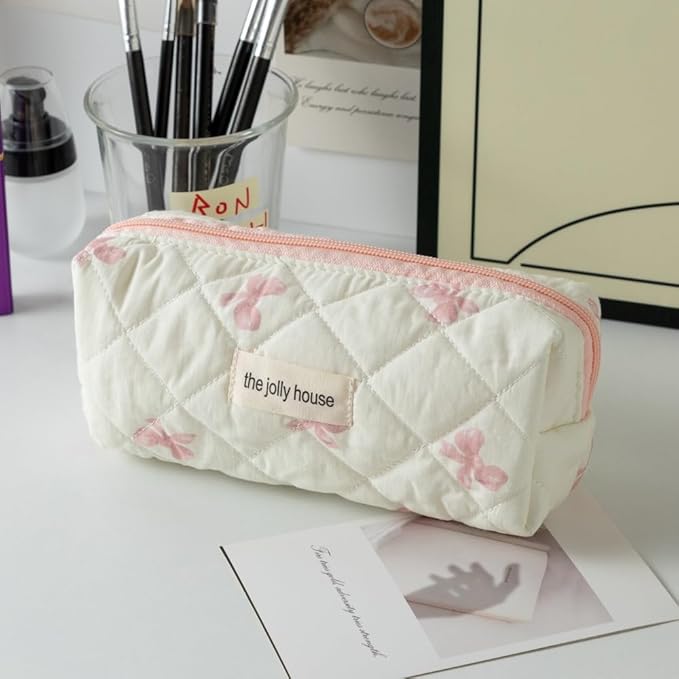 Carry bloom Pencil Pouch Cute Pencil Case for Girls Aesthetic Pencil Bag with Zipper Pen Cases School Supplies Makeup Bag (butterfly pink)