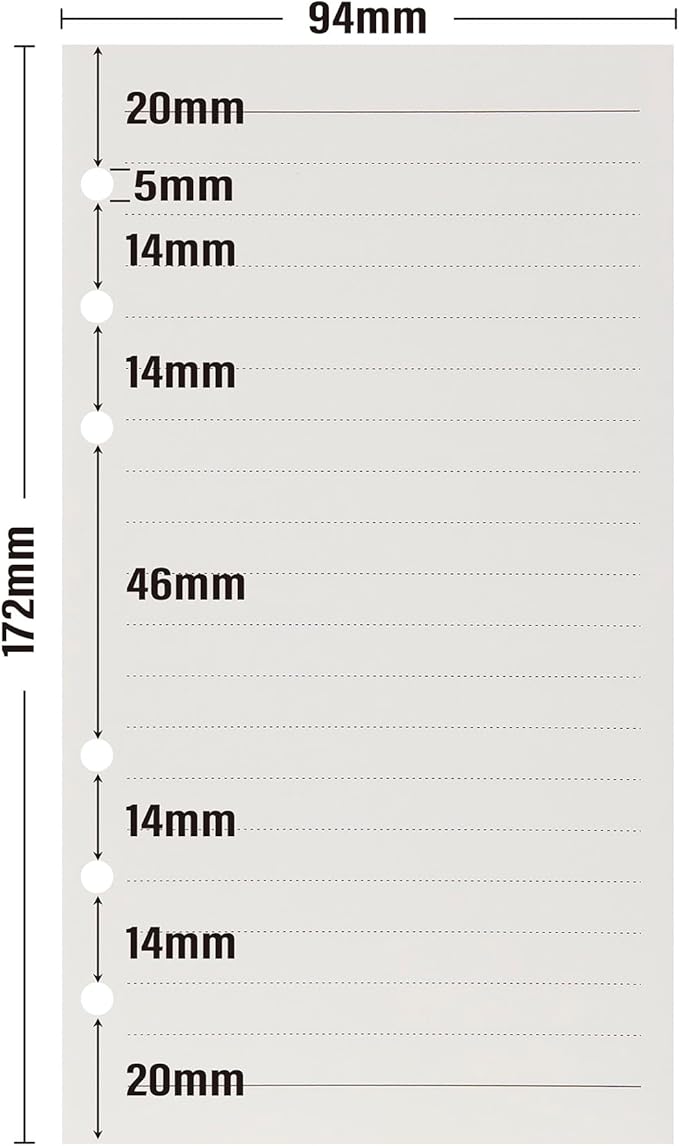 A6 Format Refill Paper (171x94mm) - 135 Sheets 8mm Lined Notebookpaper, 100GSM Thick Cream White Papers, 6-Ring Binder Refill for A6 Planners, Journals, and Organizers