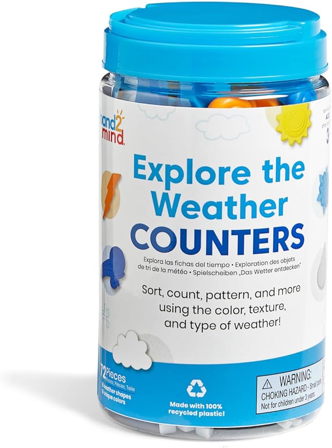 hand2mind Explore the Weather Counters, Meteorology for Kids, Weather Math Counters for Kids, Color Sorting Toys, Counting Manipulatives, Montessori Math Materials, Preschool Science Toys